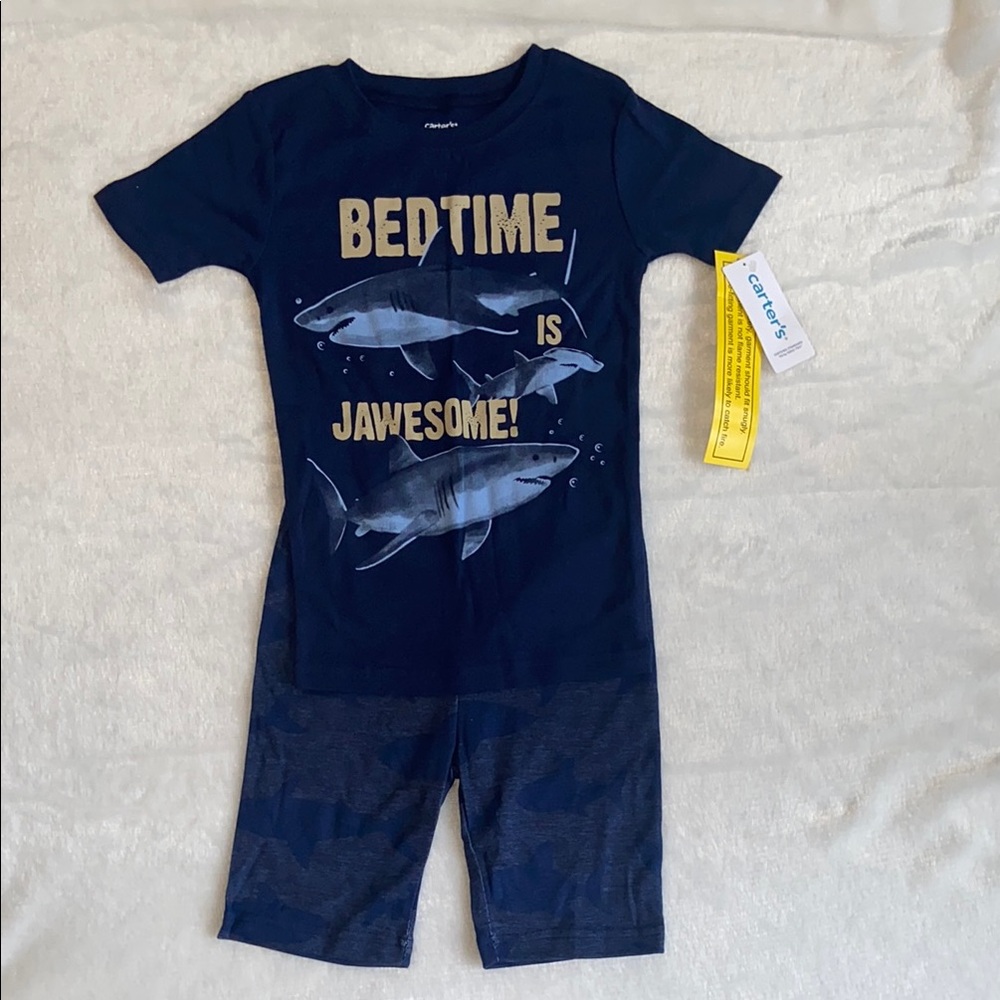 New Carter's Blue Pajama Shark Themed Short Set for Cozy Nights